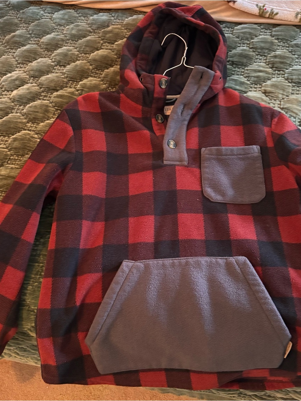 Kids Red and Black Buffalo Plaid Hooded Levitate sweatshirt